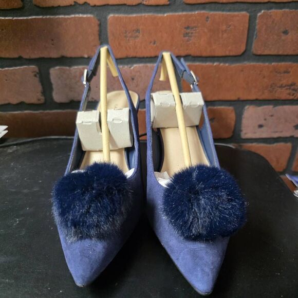 NIB ISAAC MIZRAHI‎ LIVE! JOSIE2 Dark Blue Suede Sling Back Kitten Heel Size 8M - Picture 2 of 7